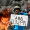 A man protesting against the kidnapping