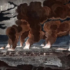 illustration depicting plantations burning