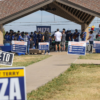 Signs for local and state candidates line