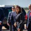 Vice President Kamala Harris arrives at Austin-Bergstrom International Airport