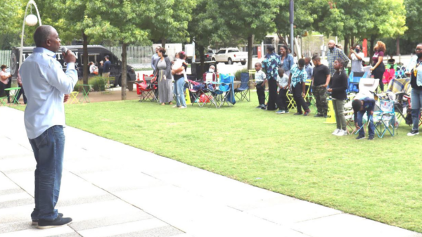 Dr. Terry Flowers speaks at Praise in the Park.