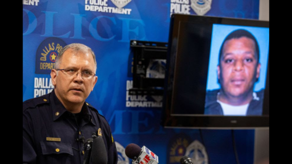 Dallas Police Maj. Max Geron announces the arrest of Kendrell Lavar Lyles,
