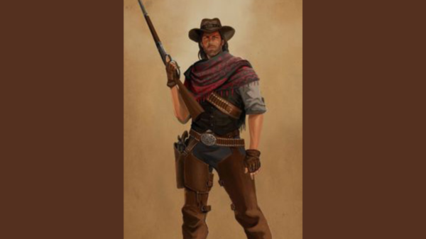 Ol’ West cowboy in full regalia with weapon.