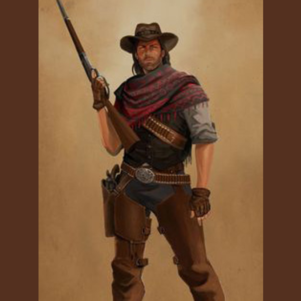 Ol’ West cowboy in full regalia with weapon.